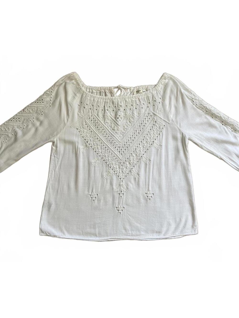 Dylan White Eyelet Embroidered Blouse Womens Small Boho 3/4 Sleeve Summer Top - Picture 3 of 8